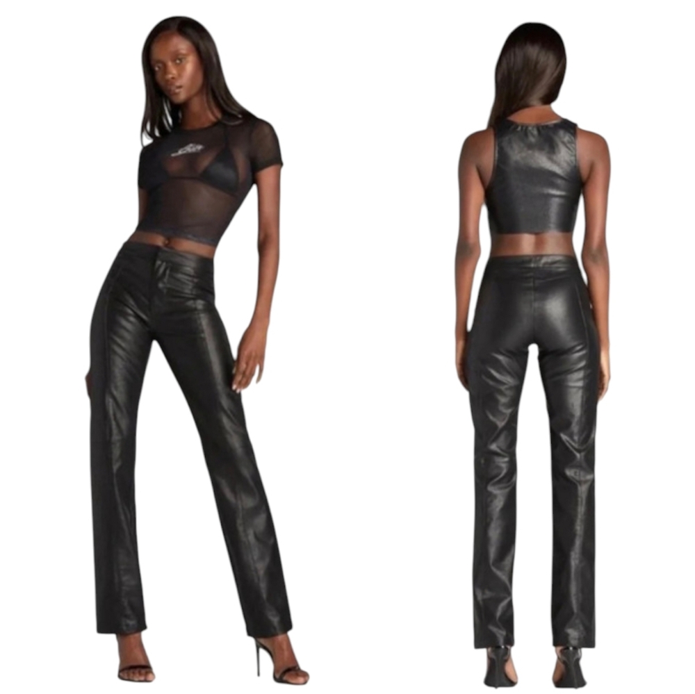 I.AM.GIA Saros Faux Leather Pants Mid Rise Straight Leg Size XXS.